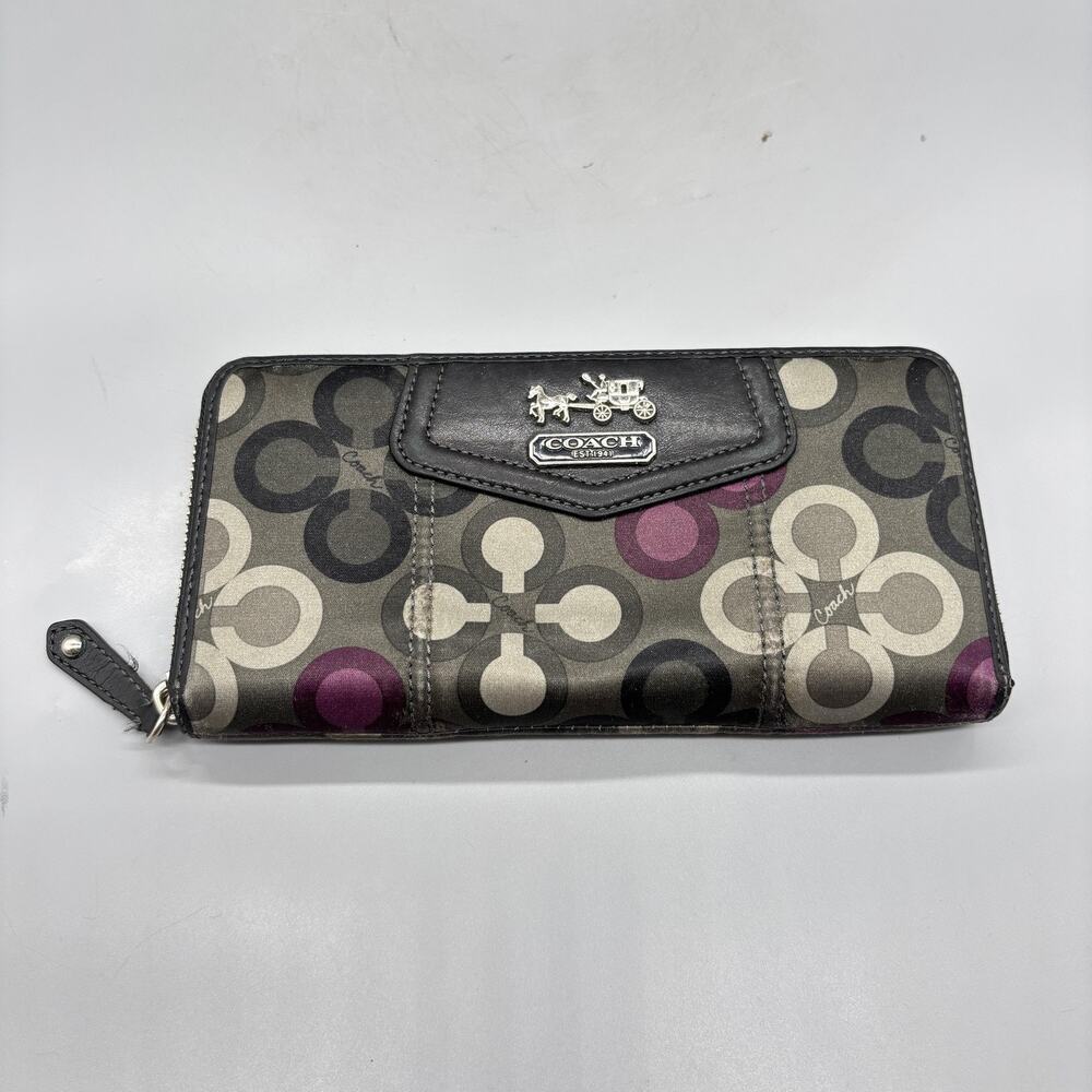 Coach Zip Wallet in Black, Gray, Cream & Plum